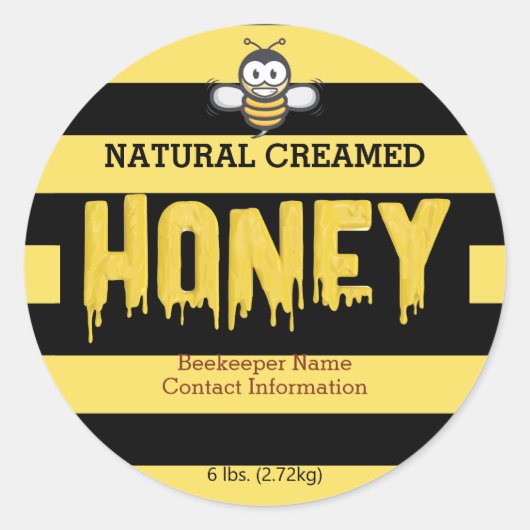 Honey Bee Stripes Zwart en Goud Honey Jar Ronde Sticker (Voorkant)