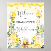 Honey Bee Summer Yellow Floral Baby shower Welcome Poster (Voorkant)