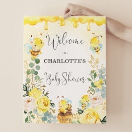 Honey Bee Summer Yellow Floral Baby shower Welcome Poster