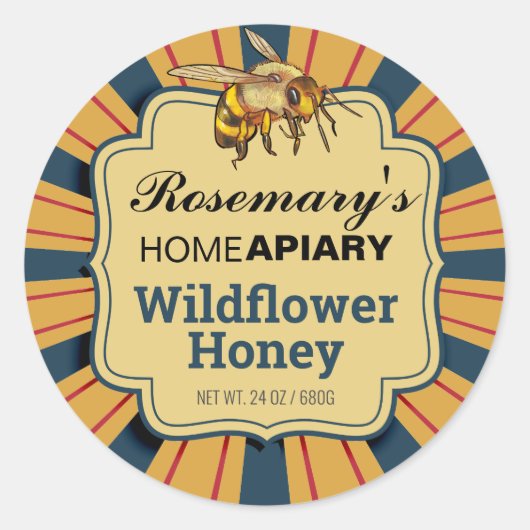 Honey Bee Sunburst Modern Gold Honey Jar Labels (Voorkant)