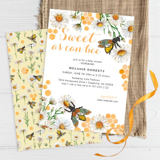 Honey Bee Sweet As Can Bee Baby shower Invitation Kaart