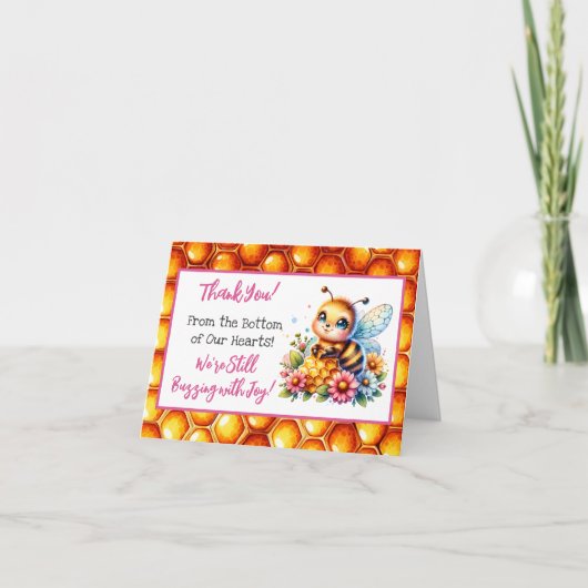 Honey bee thema Meisje's Baby shower Dank u Bedankkaart (Voorkant)