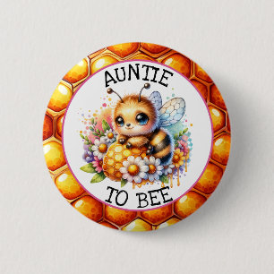 Honey bee thema Meisje's Baby shower Tante om te z Ronde Button 5,7 Cm