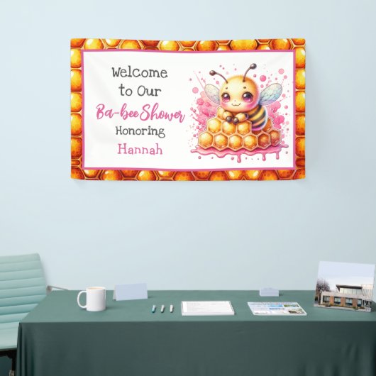 Honey bee thema Meisje's Baby shower Welkom Spandoek (Beurs)
