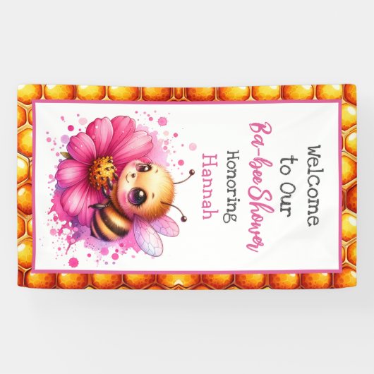 Honey bee thema Meisje's Baby shower Welkom Spandoek (Horizontaal)