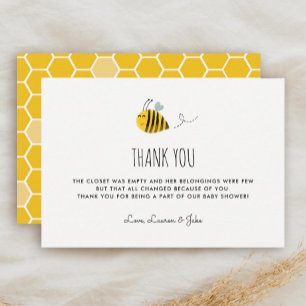 Honey Bee Theme Baby shower Dank u Kaarten