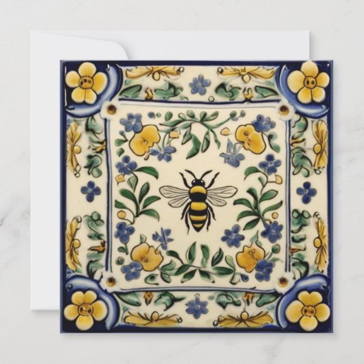 Honey Bee Traditional Blue Yellow Mediterranean Bedankkaart (Voorkant)