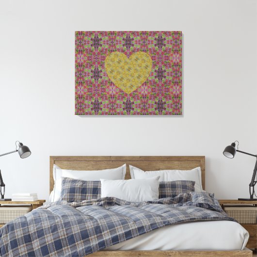 Honey Bee Trailing Roos Heart Encore Canvas Afdruk (Insitu (Slaapkamer))