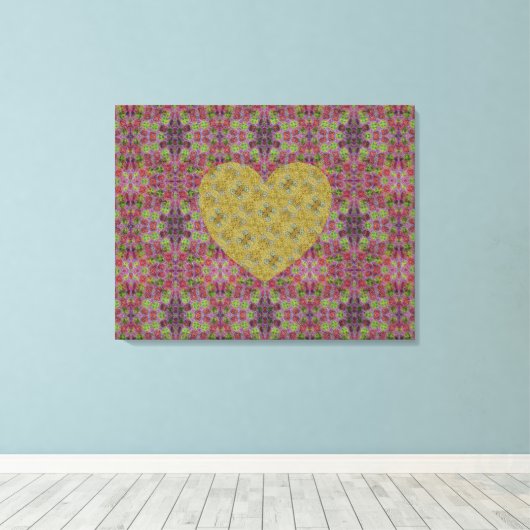 Honey Bee Trailing Roos Heart Encore Canvas Afdruk (Insitu (Houten vloer))