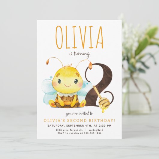 Honey Bee Tweede Uitnodiging Verjaardag (Staand voorkant)