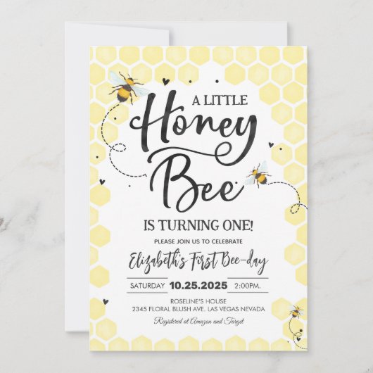 Honey Bee verjaardagsfeestje bij 1e verjaardag Kaart (Voorkant)