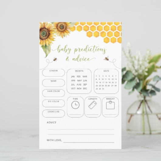 Honey Bee Voorspellingen & Advies Baby shower Spel (Staand voorkant)