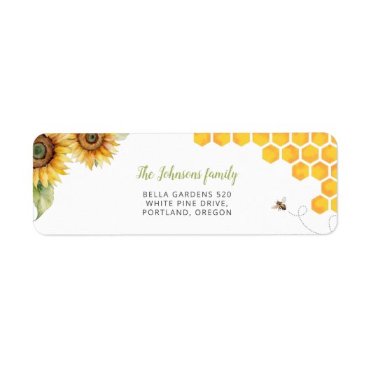 Honey Bee Waterverf Baby shower Retouradres Etiket (Voorkant)