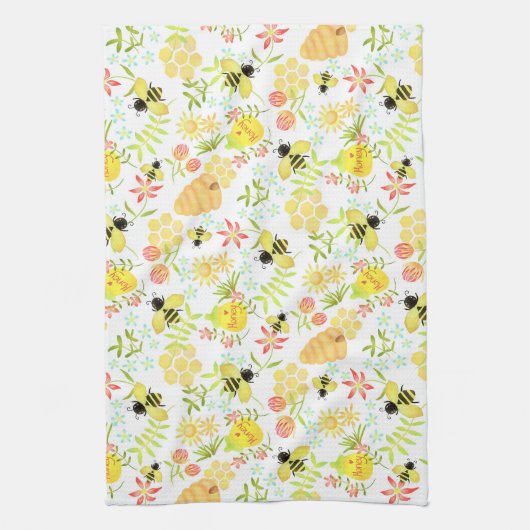 Honey Bee White Theedoek (Verticaal)