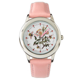 HONEY BEE , WILD ROZEN , BEEKEEPER Floral Pink Whi Horloge
