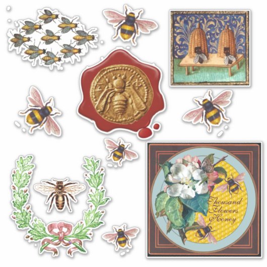 HONEY BEE , WILD ROZEN , BEEKEEPER Floral Pink Whi Sticker (Voorkant)