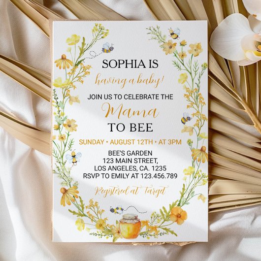 Honey Bee Wildflower Baby shower Invitation Kaart