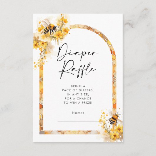 Honey Bee Wildflower Baby shower Luier Raffle Informatiekaartje (Voorkant)