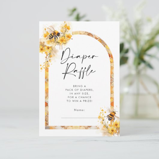 Honey Bee Wildflower Baby shower Luier Raffle Informatiekaartje (Staand voorkant)