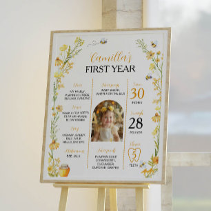 Honey Bee Wildflower Eerste Verjaardag Mijlpaal te Poster