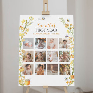 Honey Bee Wildflower Eerste Verjaardag Mijlpaal te Poster