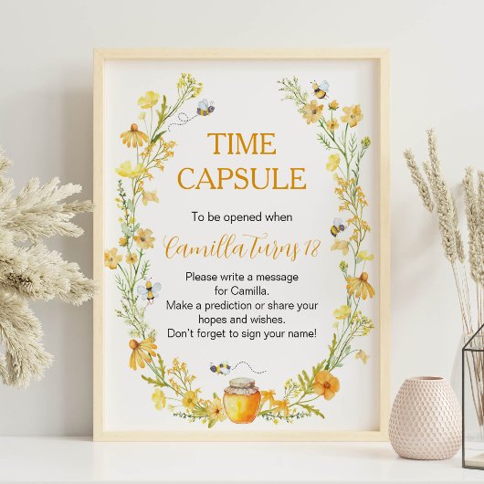 Honey Bee Wildflower Verjaardag Tijd Capsule teken Poster