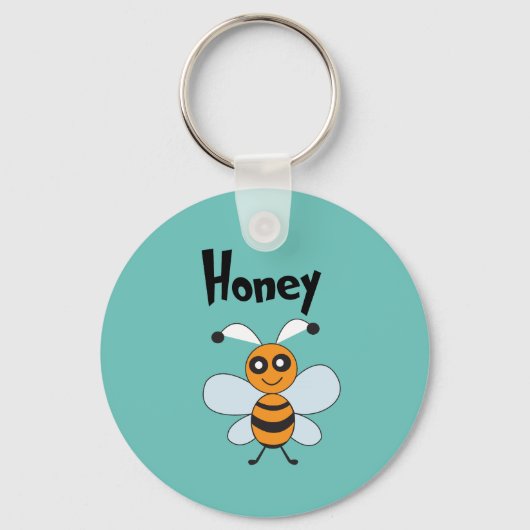 Honey Bee Yellow Black Cute Summer Sleutelhanger (Voorkant)