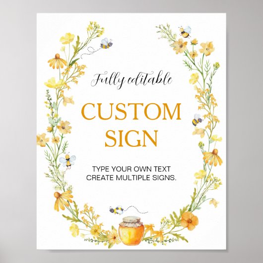 Honey Bee Yellow Bloemen Verjaardag Custom Sign Poster (Voorkant)
