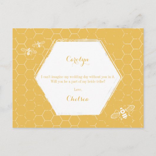 Honey Bee Yellow Custom Maid of Honing proposal Uitnodiging Briefkaart (Achterkant)