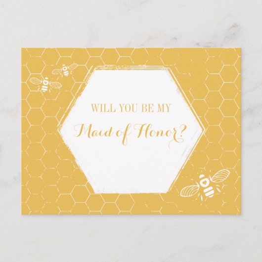 Honey Bee Yellow Custom Maid of Honing proposal Uitnodiging Briefkaart (Voorkant)