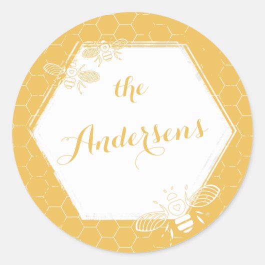 Honey Bee Yellow Custom Name Sticker Wedding (Voorkant)