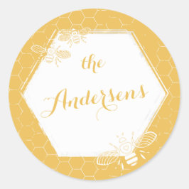 Honey Bee Yellow Custom Name Sticker Wedding