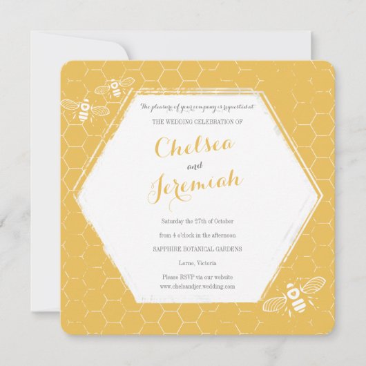 Honey Bee Yellow Custom Wedding Invitation Kaart (Voorkant)
