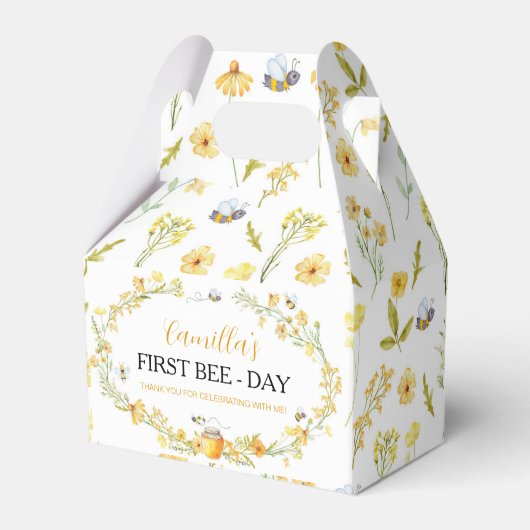 Honey Bee Yellow Floral Verjaardag Favor Box Bedankdoosjes (Voorkant Zijde)