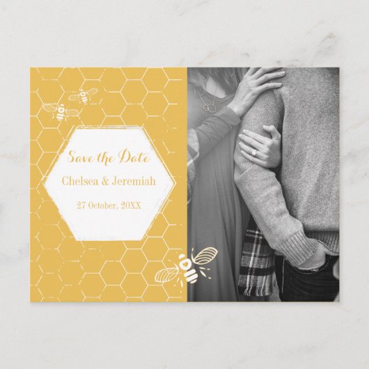 Honey Bee Yellow Photo Save the Date Briefkaart (Voorkant)