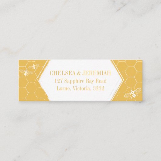 Honey Bee Yellow White Pattern Custom Address Card Mini Visitekaartje (Voorkant)