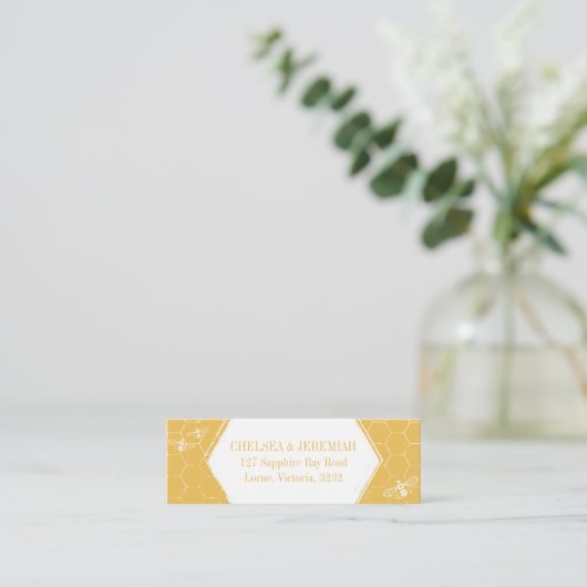 Honey Bee Yellow White Pattern Custom Address Card Mini Visitekaartje (Staand voorkant)
