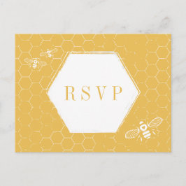 Honey Bee Yellow White Pattern Custom RSVP Card Uitnodiging Briefkaart