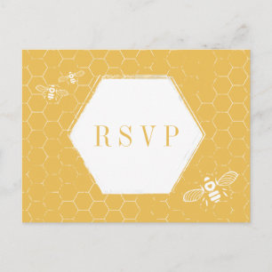 Honey Bee Yellow White Pattern Custom RSVP Card Uitnodiging Briefkaart