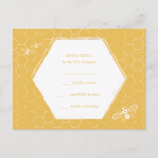 Honey Bee Yellow White Pattern Custom RSVP Card Uitnodiging Briefkaart (Achterkant)