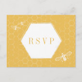 Honey Bee Yellow White Pattern Custom RSVP Card Uitnodiging Briefkaart (Voorkant)