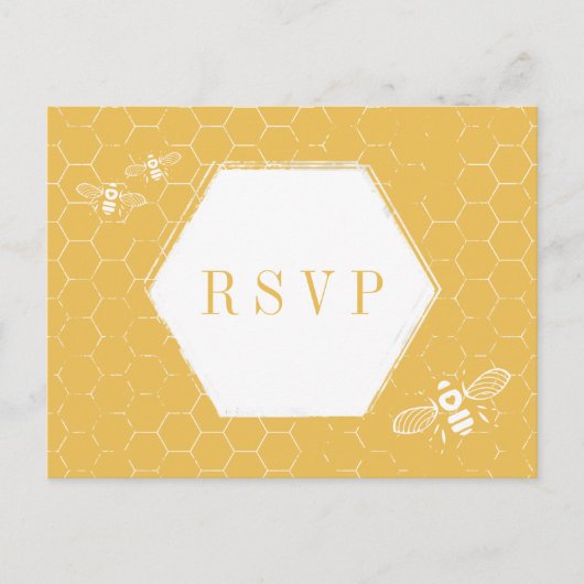Honey Bee Yellow White Pattern Custom RSVP Card Uitnodiging Briefkaart (Voorkant)