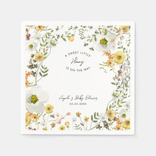 Honey Bee Yellow Wildflowers Zomer Baby shower Servet (Voorkant)