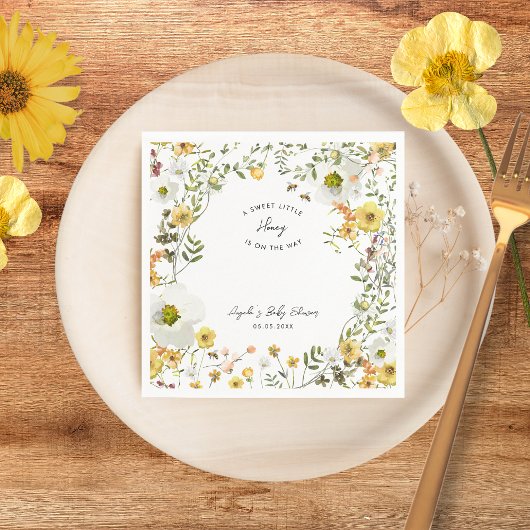 Honey Bee Yellow Wildflowers Zomer Baby shower Servet