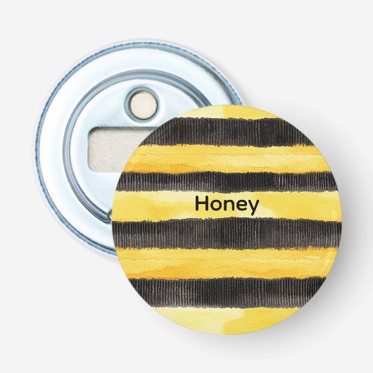 Honey Bee Zwart Goud Geel Kerstmis Button Flesopener (Voorkant)