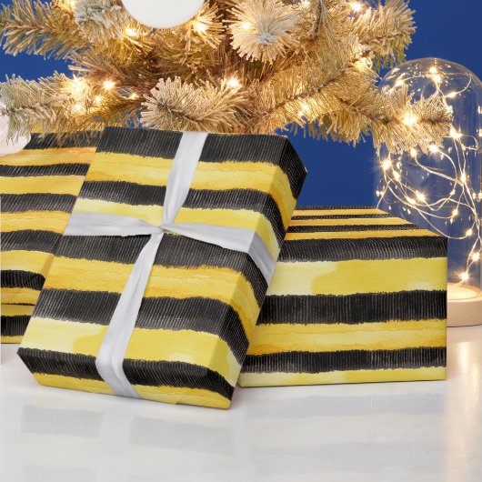 Honey Bee Zwart Goud Geel Kerstmis Cadeaupapier (Feestdagen)