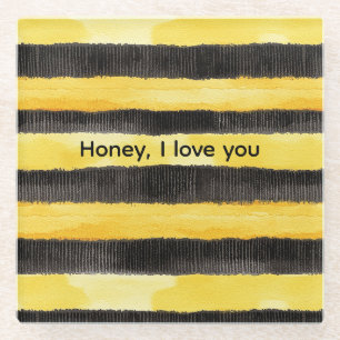 Honey Bee Zwart Goud Geel Kerstmis Glazen Onderzetter