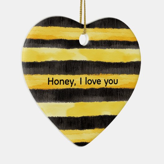 Honey Bee Zwart Goud Geel Kerstmis Keramisch Ornament (Rechts)