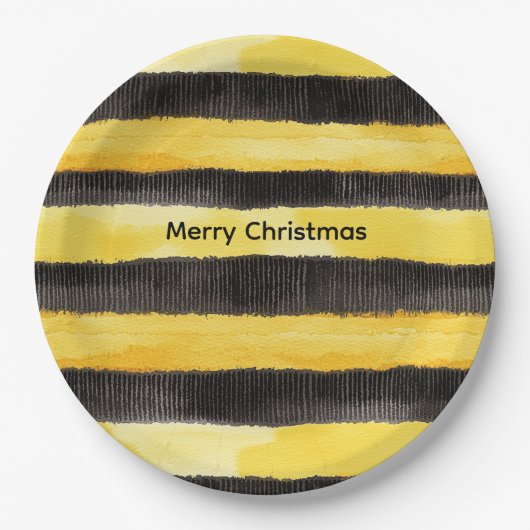 Honey Bee Zwart Goud Geel Kerstmis Papieren Bordje (Voorkant)