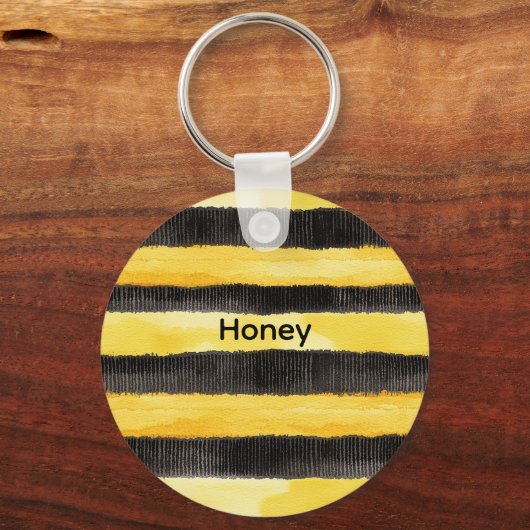 Honey Bee Zwart Goud Geel Kerstmis Sleutelhanger (Voorkant)